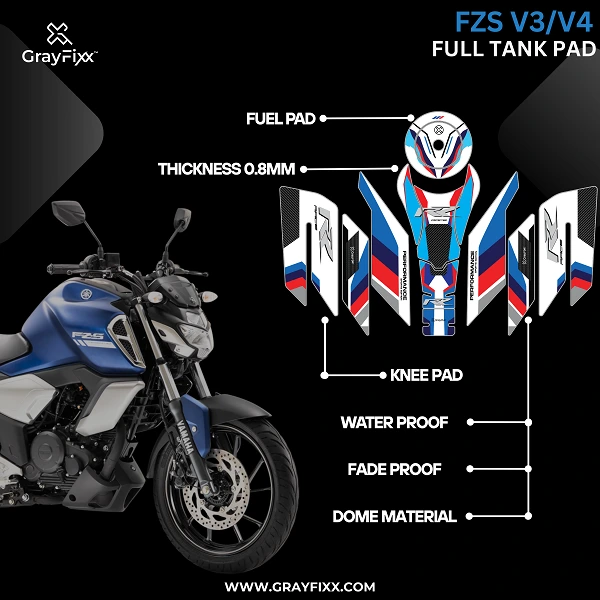 RR Edition Full Tank Pad with Knee Pad for FZs v3/v4 | Premium 3D Tank Pad, Pack of 1